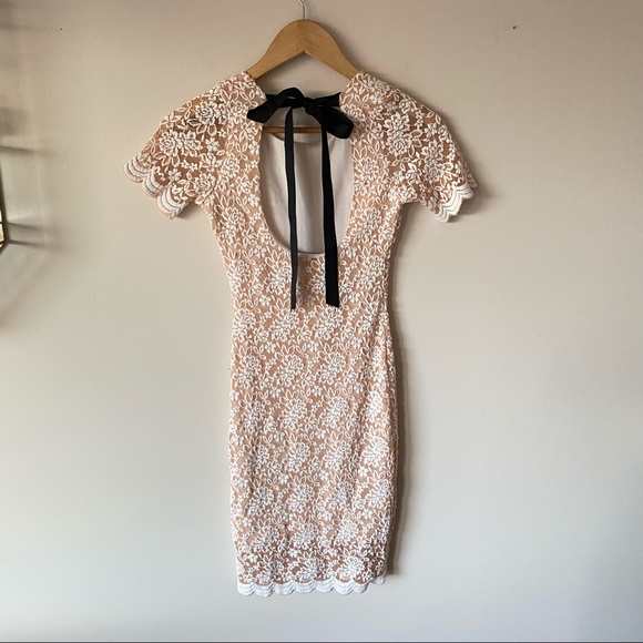 Pink and white Lace Dress with Black Bow - Picture 7 of 9